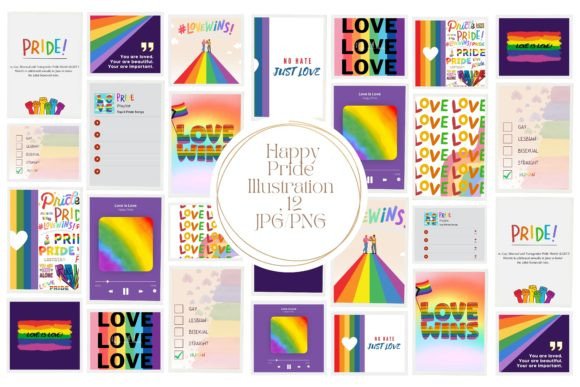 12 Happy Pride Illustrations: JPG & PNG for Vibrant Design