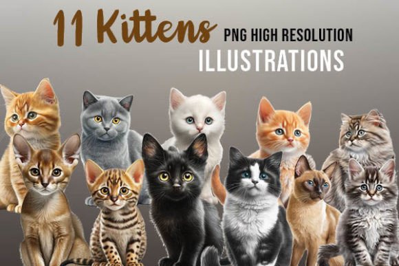 Charming Feline Art: 11 Kittens Clipart for Creative Projects