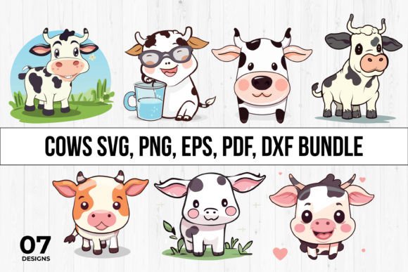 Cows Illustrations Bundle SVG, PNG, PDF for Creative Projects