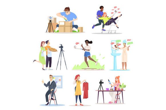 Elevate Your Visuals with Bloggers Flat Vector Illustrations Set