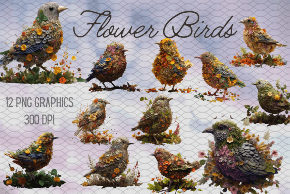 Enchanting Painted Flower Birds Illustrations