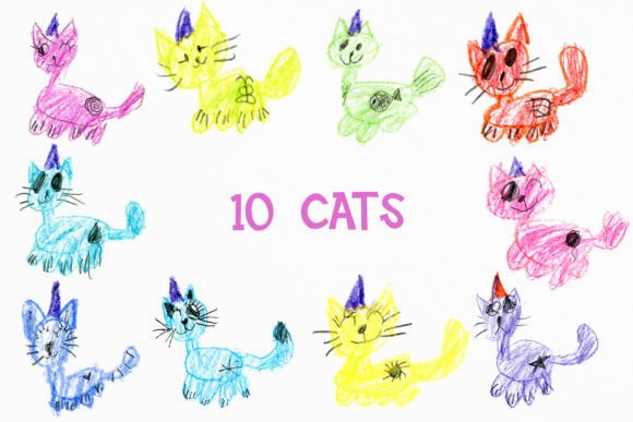 Whimsical Charm: Using Cute Cat Kid's Crayons Illustrations PNG